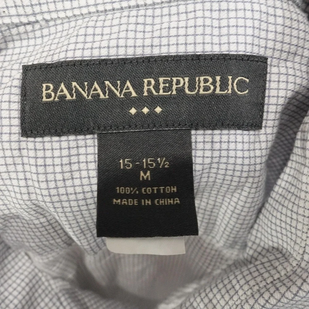Banana Republic Shirt Mens M White Check Long Sleeve Button-Up Business Pocket